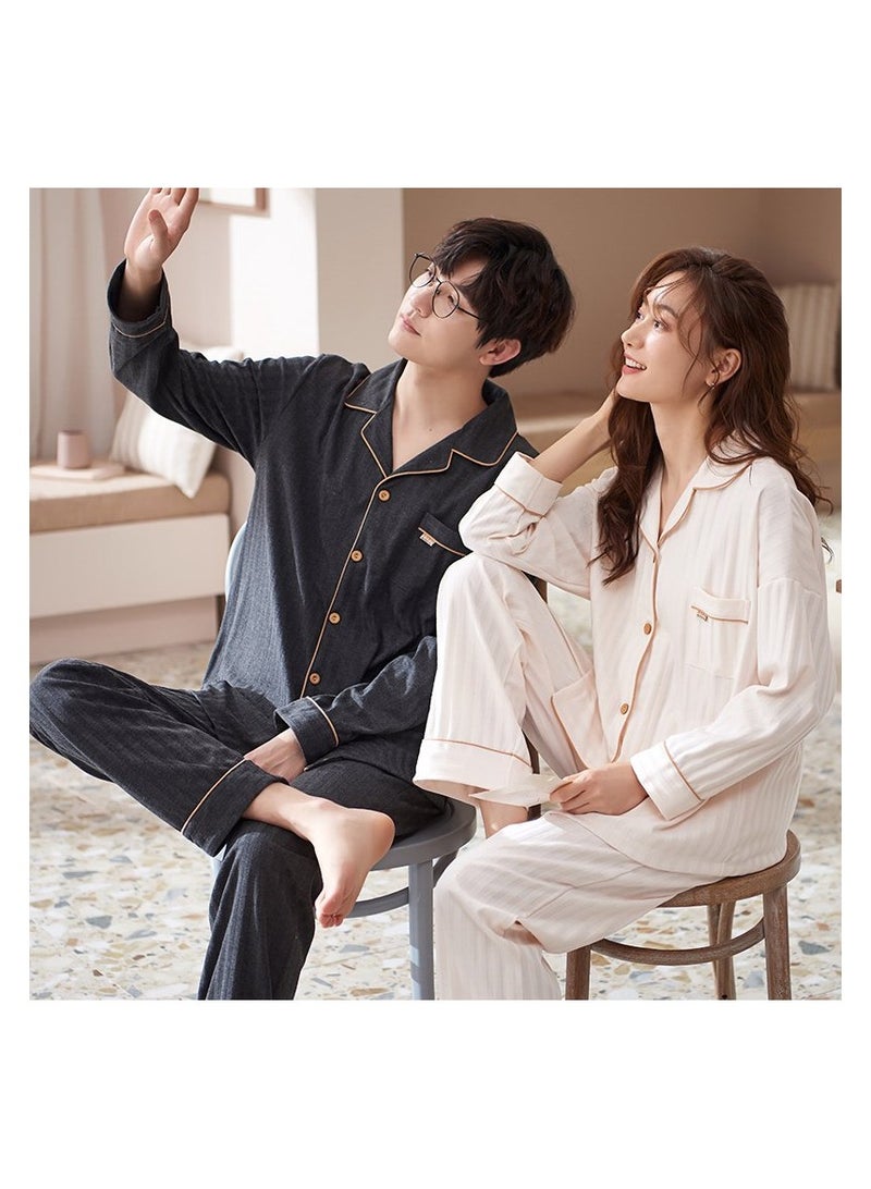 طقم بيجامة نسائي ، قطن طويل الأكمام طقم بيجامة مخططة قطعتان من بيجامات كاجوال - Image 4