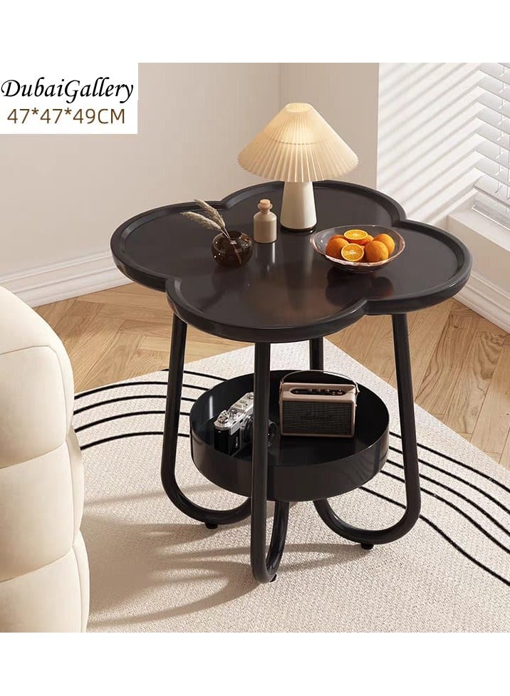 DubaiGallery طاولة قهوة وشاي جانبية صغيرة قابلة للتحريك لغرفة المعيشة، كريمة نوردية، 2 طبقة، طاولة بجانب السرير - Image 3