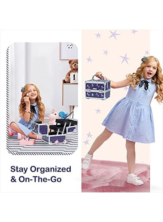 Joligrace Makeup Train Case for Girls Cosmetic Box Jewelry Organizer Hair Accessories Storage Lockable with Trays & Mirror Kids Gift Unicorn - Image 3