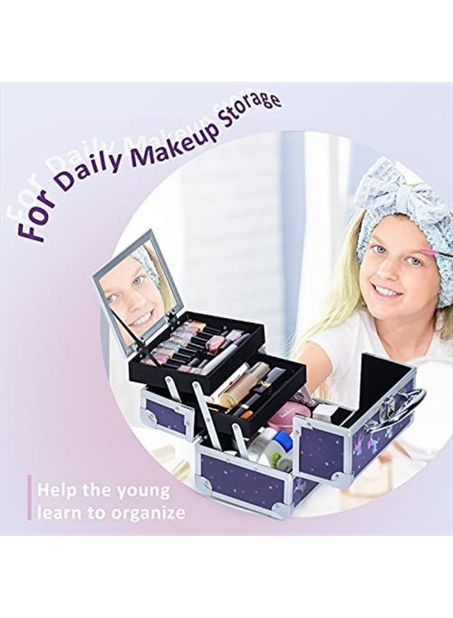 Joligrace Makeup Train Case for Girls Cosmetic Box Jewelry Organizer Hair Accessories Storage Lockable with Trays & Mirror Kids Gift Unicorn - Image 5