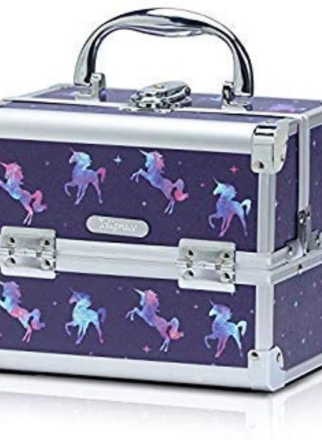 Joligrace Makeup Train Case for Girls Cosmetic Box Jewelry Organizer Hair Accessories Storage Lockable with Trays & Mirror Kids Gift Unicorn - Image 1
