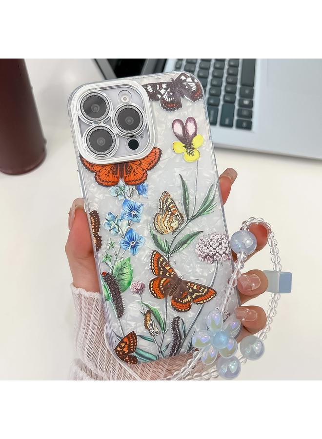 S-TOP Case For iPhone 15 Pro Electroplating Flowers Plants Texture Wristband TPU Phone Case - Image 1