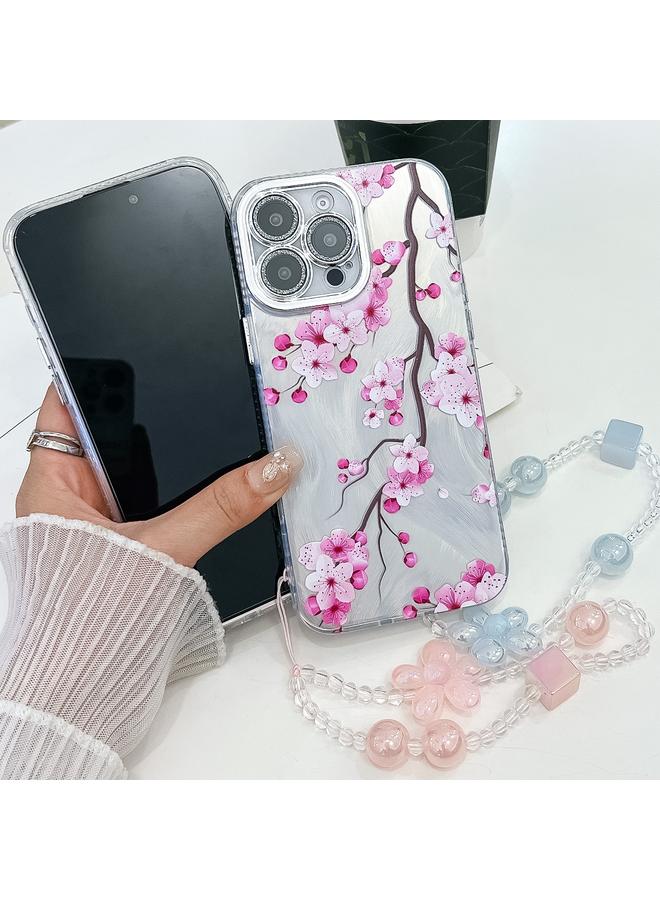 S-TOP Case For iPhone 15 Pro Electroplating Flowers Plants Texture Wristband TPU Phone Case - Image 4