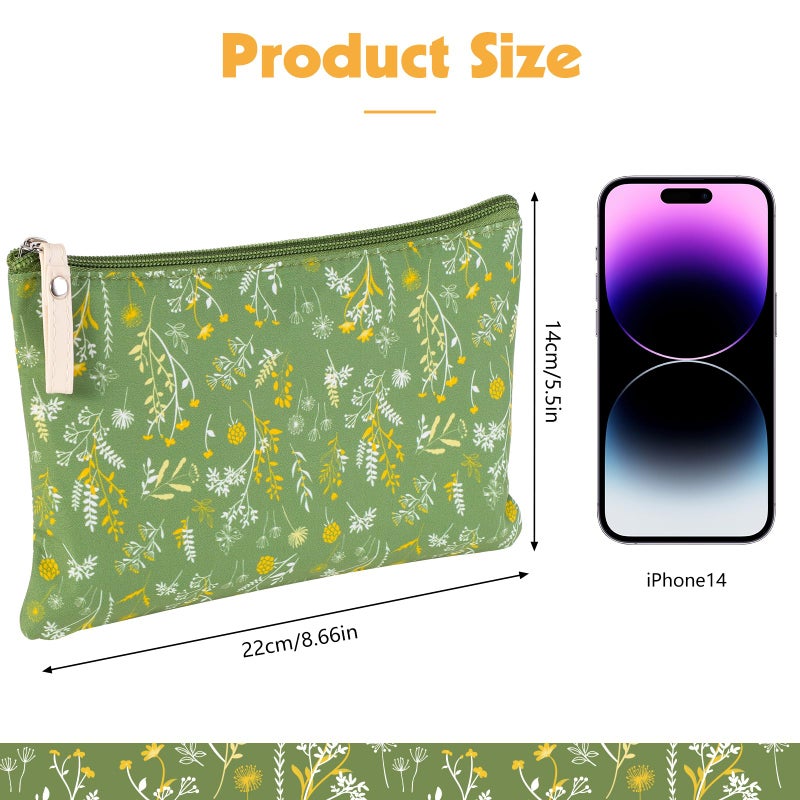 Pengxiaomei 2 Pcs Green Floral Makeup Bags, Small Zipper Cosmetic Bag Travel Toiletry Bag Makeup Pouch for Kids Teen Girls Tea Party Spring Party Mothers Day Gifts - Image 2