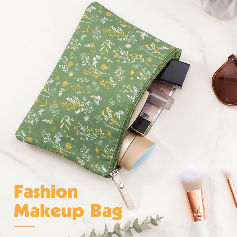 Pengxiaomei 2 Pcs Green Floral Makeup Bags, Small Zipper Cosmetic Bag Travel Toiletry Bag Makeup Pouch for Kids Teen Girls Tea Party Spring Party Mothers Day Gifts - Image 4