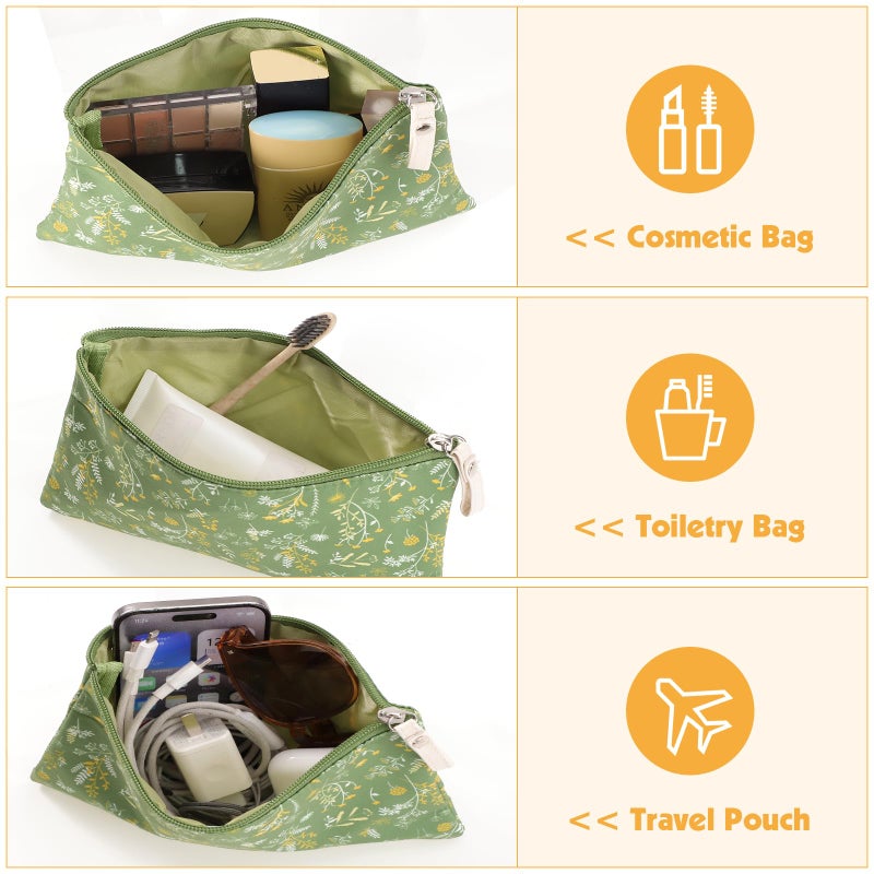 Pengxiaomei 2 Pcs Green Floral Makeup Bags, Small Zipper Cosmetic Bag Travel Toiletry Bag Makeup Pouch for Kids Teen Girls Tea Party Spring Party Mothers Day Gifts - Image 5