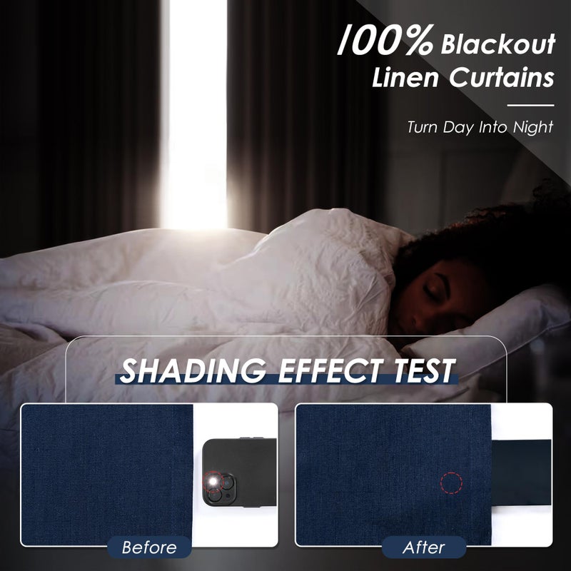 Nanspring Navy Blue Linen Blackout Curtains 84 Inches for Bedroom Pinch Pleated Modern Living Room Draperies 84 Length 2 Panels Energy Saving Thermal Insulated Dark Blue Black Out Curtains with White Backing - Image 2