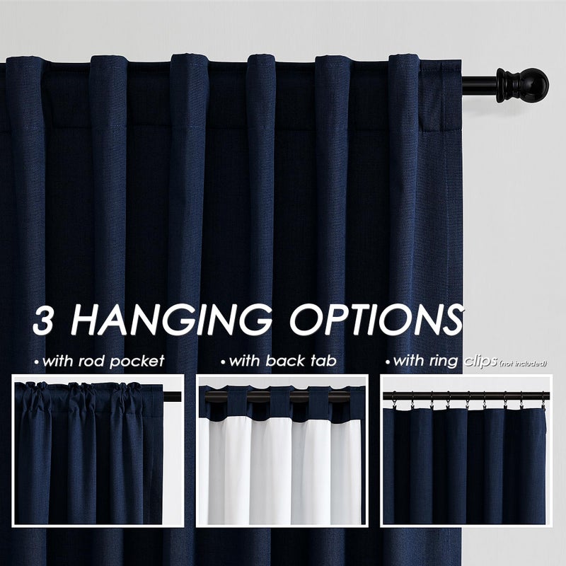 Nanspring Navy Blue Linen Blackout Curtains 84 Inches for Bedroom Pinch Pleated Modern Living Room Draperies 84 Length 2 Panels Energy Saving Thermal Insulated Dark Blue Black Out Curtains with White Backing - Image 3