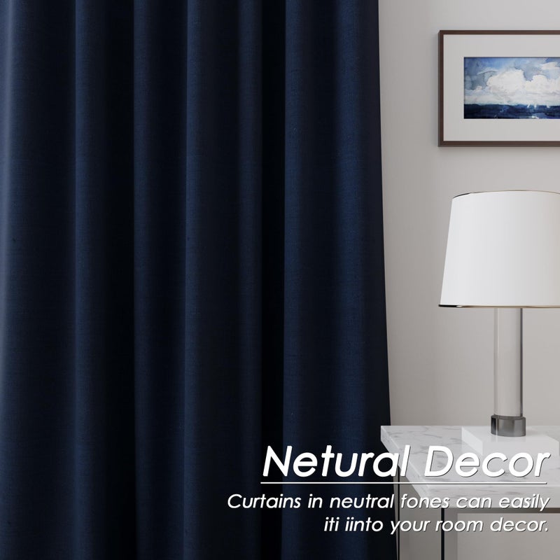 Nanspring Navy Blue Linen Blackout Curtains 84 Inches for Bedroom Pinch Pleated Modern Living Room Draperies 84 Length 2 Panels Energy Saving Thermal Insulated Dark Blue Black Out Curtains with White Backing - Image 5