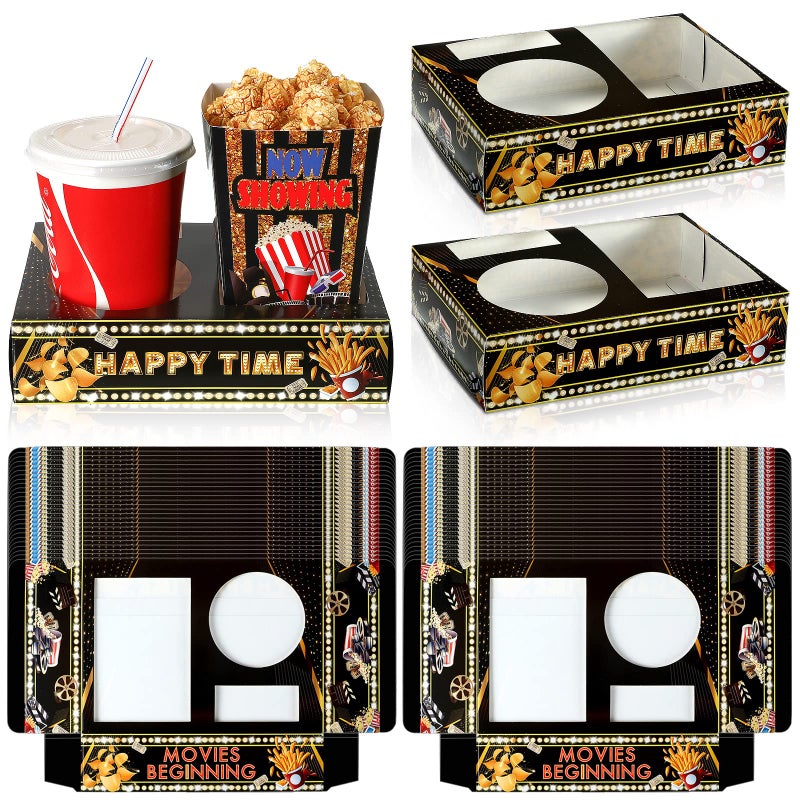 Faccito 36 Pcs Movie Night Snack Trays Movie Theater Snack Boxes Night Supply Disposable Paper Holder Tray for Popcorn Food Candy Drink Party 8 x 6 InchBlack GoldCute Style