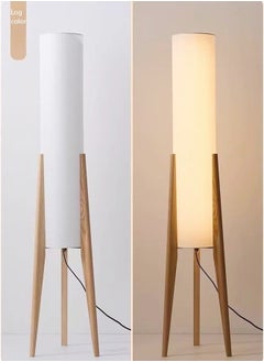 fashionhome Personalized Artistic Design Nordic Retro Style Atmosphere Floor Lamp Standing Floor Light with Wood Legs Tri Color Brightness Control Lampshade Floor Lamp Decorative Corner Standing Light for Living Room Bedroom Hotel Shops Office 26x126.8 Centimeter  - Image 4