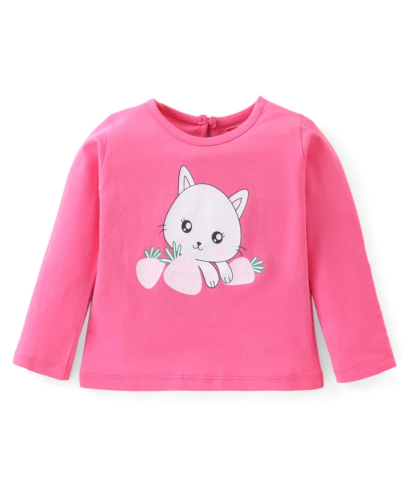 babyhug Babyhug 100% Cotton Full Sleeves Tee Cat Print - Pink