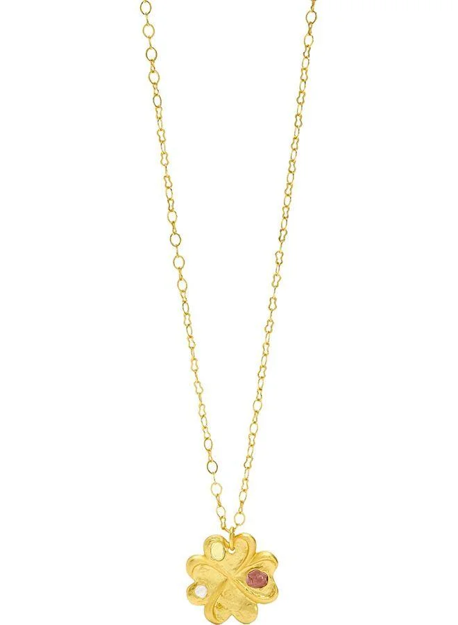 Necklace Pendant Clover With Stones - 18k Gold Swim