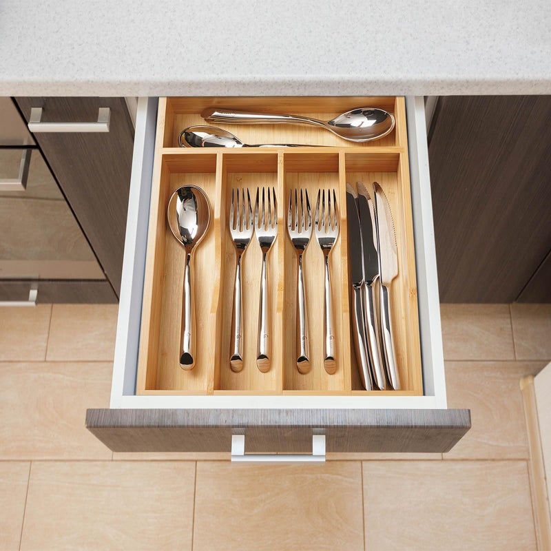 Umilife Bamboo Kitchen Drawer Organizer, 11 Inch Silverware Utensils Tray Holder with Grooved Dividers, 2.4" High Wood Caddy for Flatware Cutlery Knives - Image 5