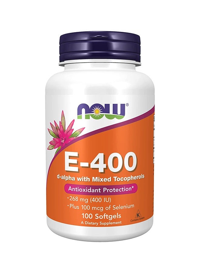 now Vitamin E-400 IU, Mixed Tocopherols, Antioxidant Protection, 100 Softgels - Image 1