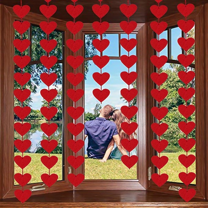72 Red Hearts Felt Garland NO DIY Valentines Red Heart Hanging String Garland Valentines Decor Valentine Decorations Valentines Wedding Anniversary Birthday Party Supplies