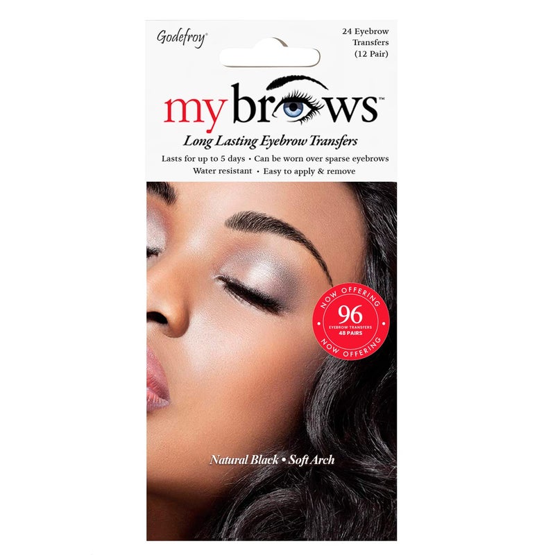Godefroy MyBrows Long Lasting Eyebrow Transfers Soft Arch Natural Black 48Pairs of Brows 96 Individual transfers