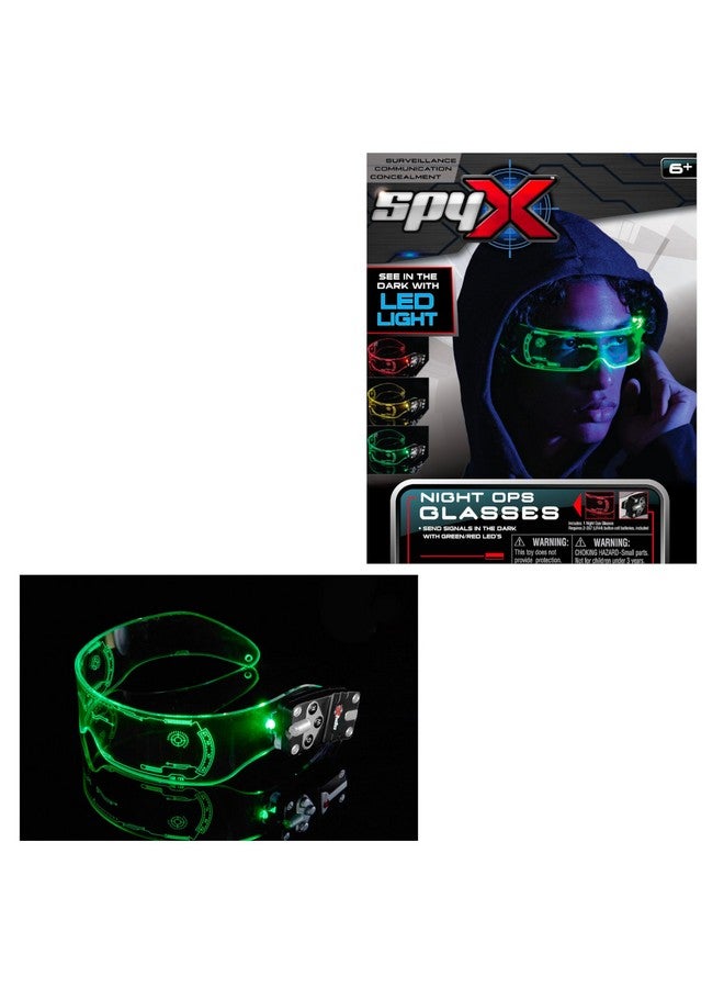 SpyX Night Ops Glasses - Hi-Tech Spy Toy Gadget For Spy Kids Night Mission. Dual Led Lights: White Spotlight & 3-Color Silent Signal Lights. Mission Graphics Etched Into Surface  - Image 1