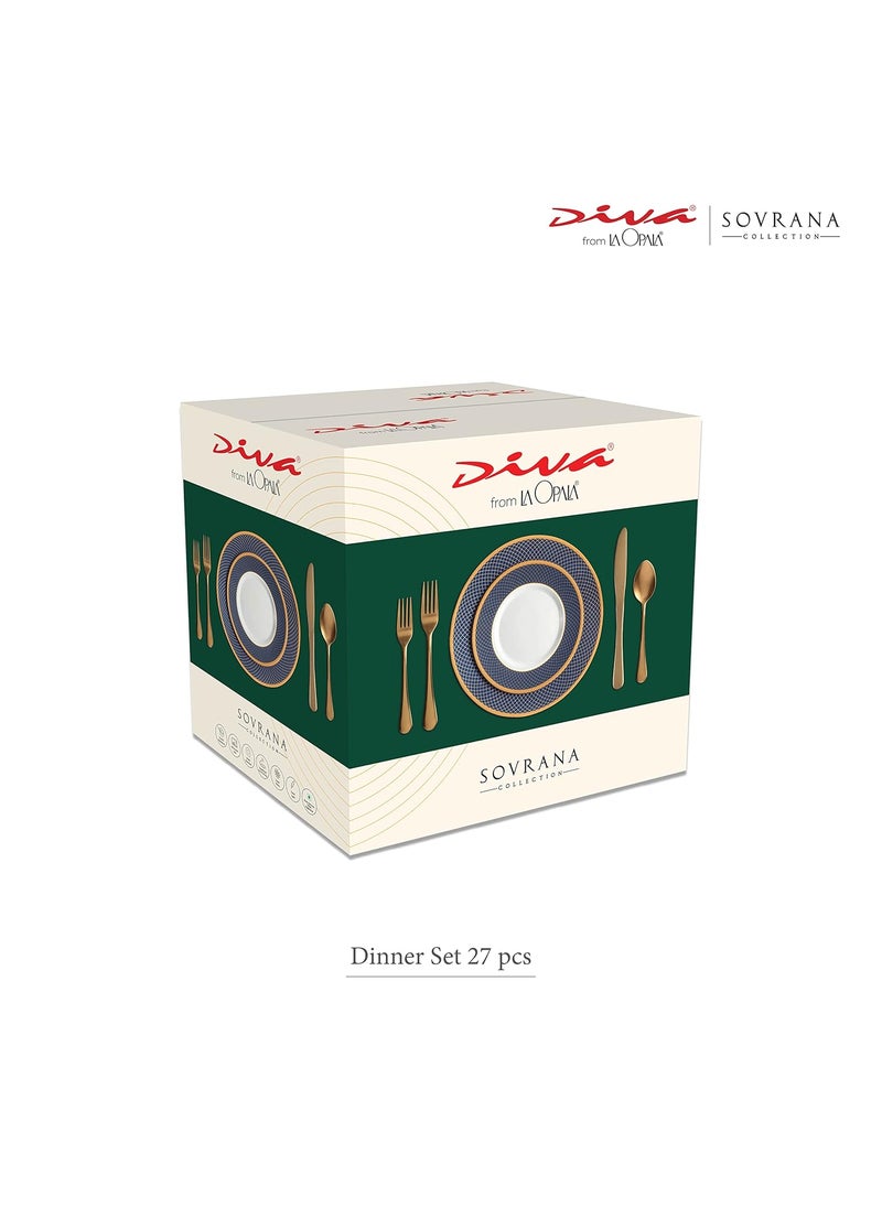 La Opala La Opala Diva, Sovrana Collection, Opal Glass Dinner Set 27 pcs, Persian Grey, White  - Image 5