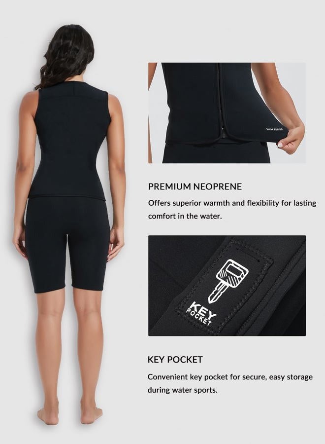Lemorecn Wetsuit Top Women, 3mm Sleeveless Neoprene Wet Suit Tops Jacket Front Zip Diving Vest for Water Sports - Image 4