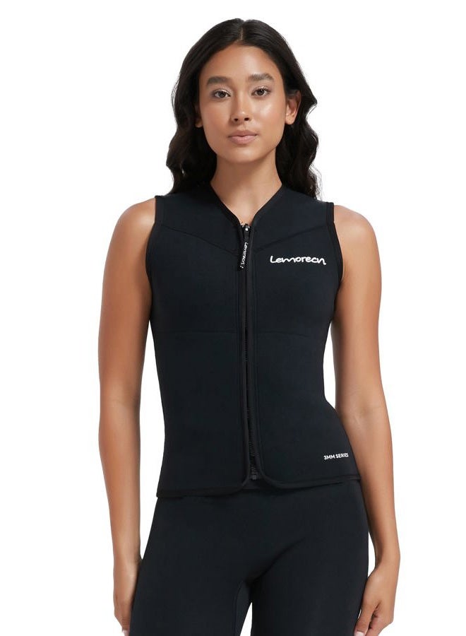 Lemorecn Wetsuit Top Women, 3mm Sleeveless Neoprene Wet Suit Tops Jacket Front Zip Diving Vest for Water Sports - Image 1