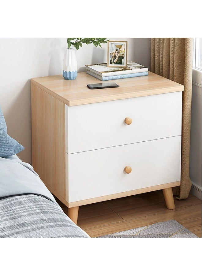 طاولة جانبية خشبية عصرية للسرير مع درجين للتخزين، مصنوعة من الخشب الطبيعي والأبيض، أبعادها 40×35×50 سم - Image 2