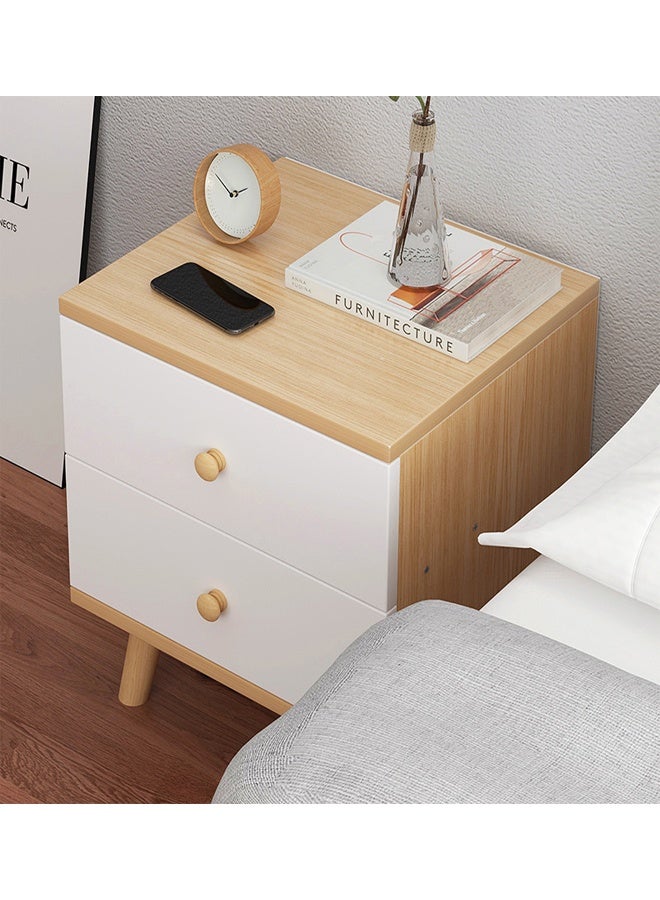 طاولة جانبية خشبية عصرية للسرير مع درجين للتخزين، مصنوعة من الخشب الطبيعي والأبيض، أبعادها 40×35×50 سم - Image 4
