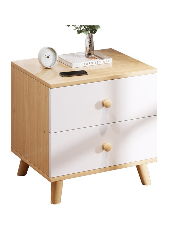 طاولة جانبية خشبية عصرية للسرير مع درجين للتخزين، مصنوعة من الخشب الطبيعي والأبيض، أبعادها 40×35×50 سم - Image 3