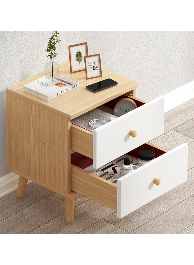 طاولة جانبية خشبية عصرية للسرير مع درجين للتخزين، مصنوعة من الخشب الطبيعي والأبيض، أبعادها 40×35×50 سم - Image 5