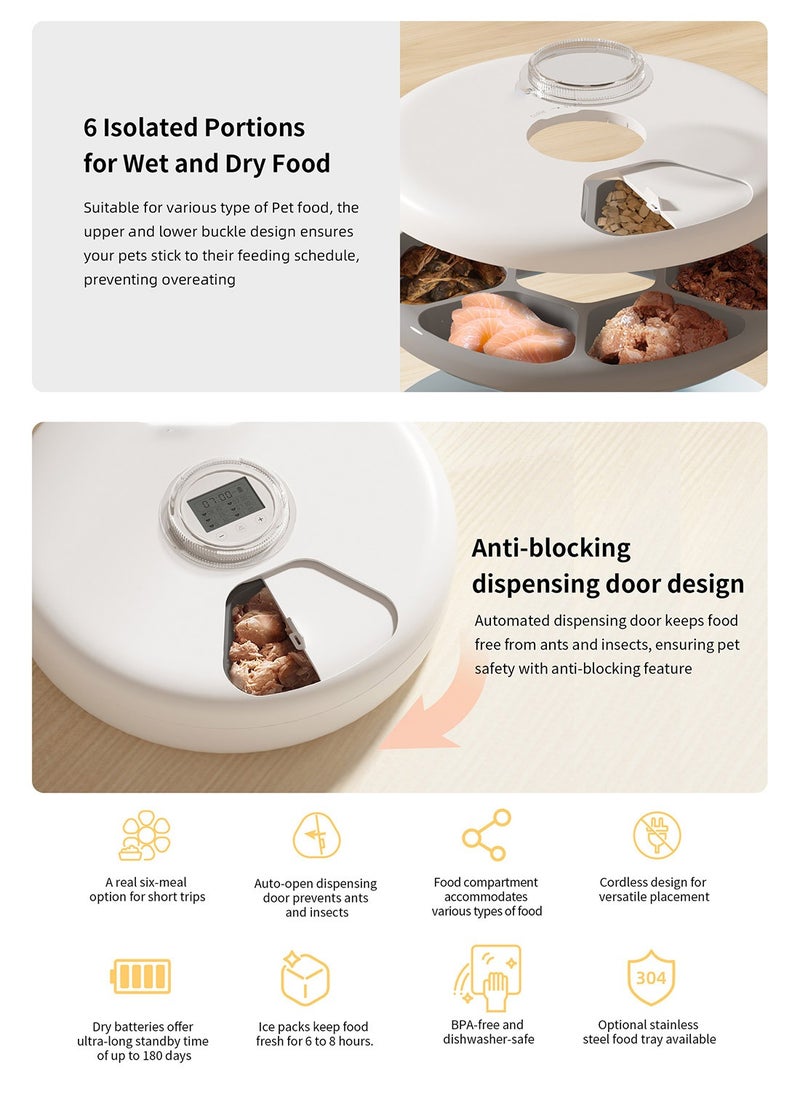 Kidle - Smart Automatic Pet Feeder 6-Grid Timed Rotating Cat And Dog Food Feeder For Wet And Dry Food Pet Food Dispenser With Timer - Image 1