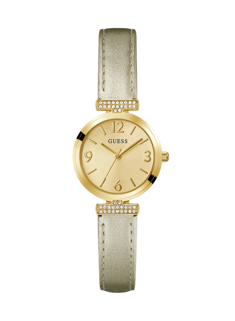 GUESS Array Ladies Gold Tone Analog Leather Strap Watch GW0614L2 - 28mm - Image 1