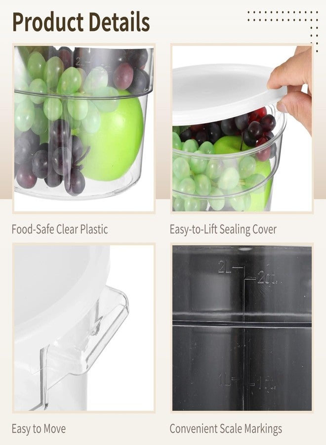 Varku 2 PCS Round Food Storage Containers with Lids, 2 Qt Clear Plastic Dough Bucket with Scale, Airtight Transparent Kitchen Container with Handles for Vegetables, Fruits, Grains, Nuts - Image 4