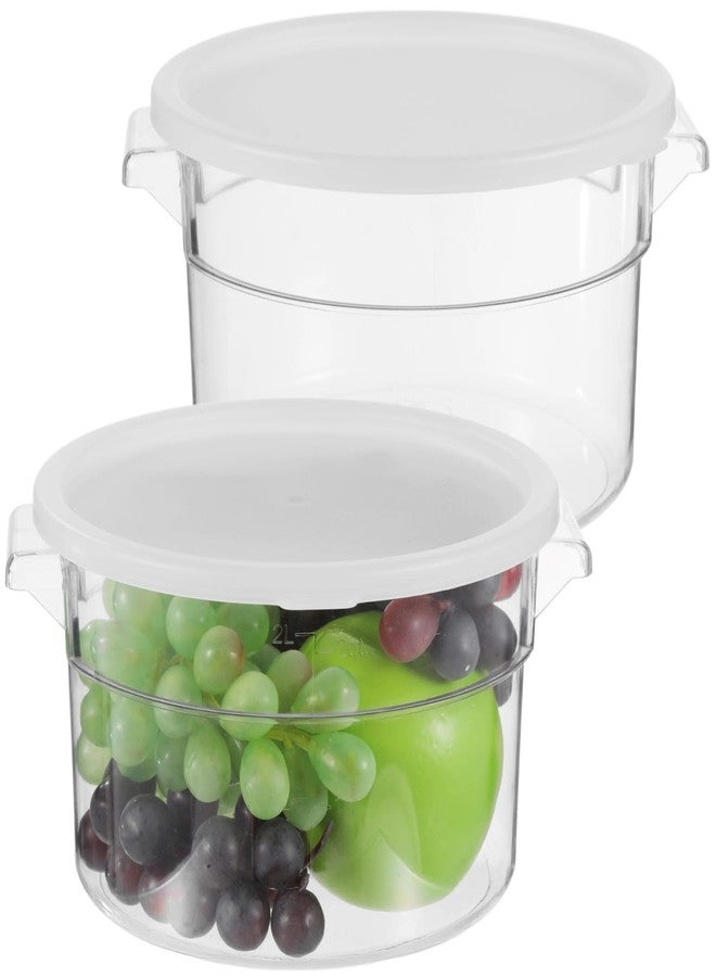 Varku 2 PCS Round Food Storage Containers with Lids, 2 Qt Clear Plastic Dough Bucket with Scale, Airtight Transparent Kitchen Container with Handles for Vegetables, Fruits, Grains, Nuts - Image 1