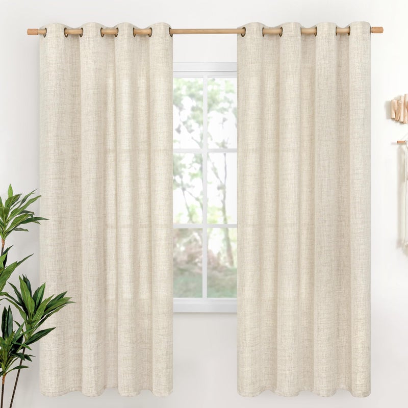 YoungsTex Linen Curtains 72 Inches Long for Living Room 2 Panels, Cream Semi Sheer Drapes with Bronze Grommet Light Filtering Rustic Window Treatments for Bedroom Dining Room, 52 x 72 Inch, 2 Panels - Image 1