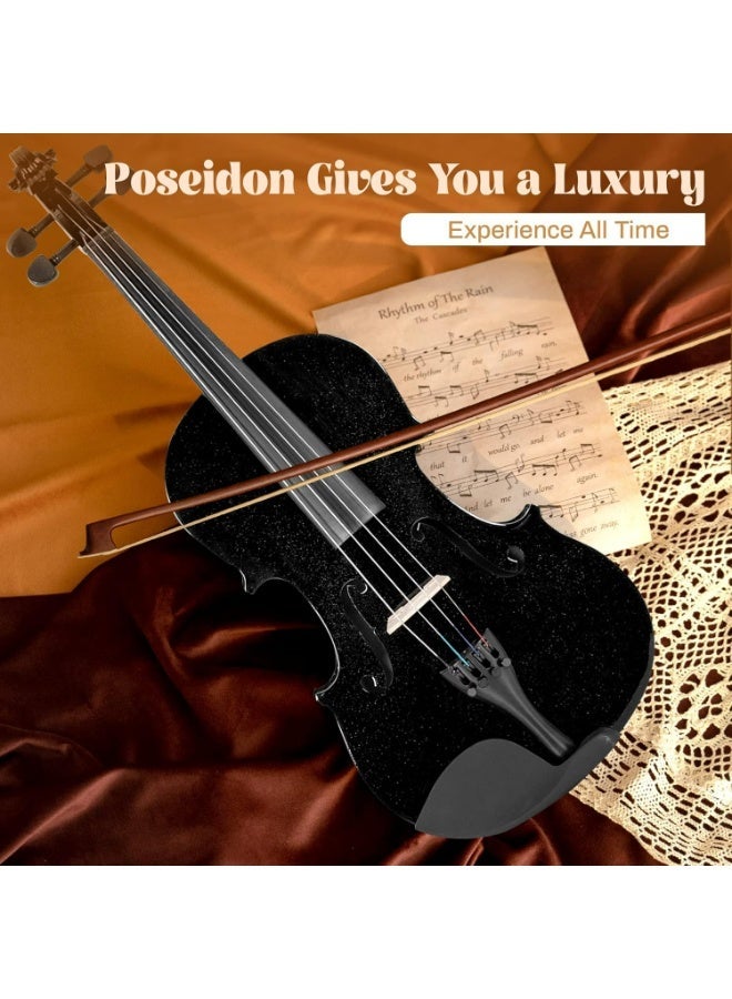 مايك ميوزيك 4/4 مجموعة كاملة الحجم من آلات الكمان للطلاب المبتدئين مجموعة كمان سوداء للمبتدئين للأطفال والكبار تشمل قوس من خشب البرازيل، مجموعة أوتار كمان، جسر، راتنج، وحقيبة خفيفة الوزن - Image 5