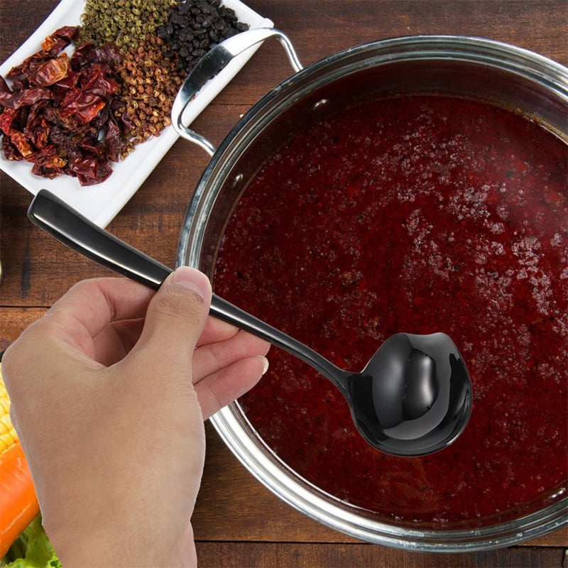 304 Stainless Steel Sauce Spoon with Pouring Spout, Small Gravy Ladle Kitchen Gadget, Black Mini Ladle for Serving Sauces and Soups - Image 4
