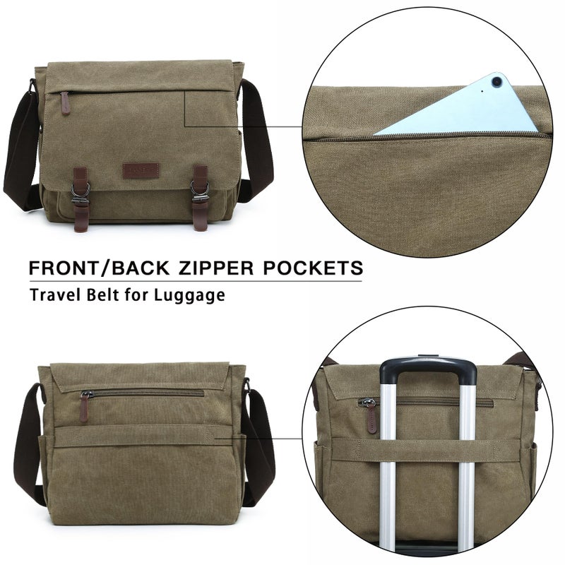 Dasein Large Vintage Canvas Messenger Shoulder Bag, Army Green, 15in Laptop Capacity - Image 3