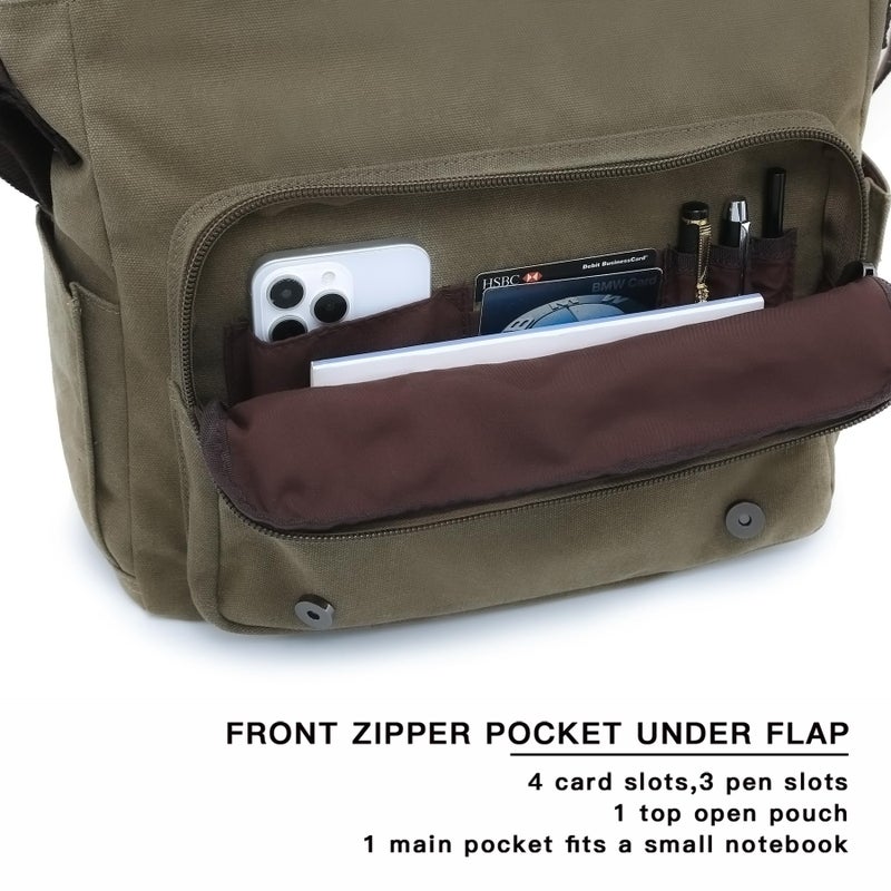 Dasein Large Vintage Canvas Messenger Shoulder Bag, Army Green, 15in Laptop Capacity - Image 5
