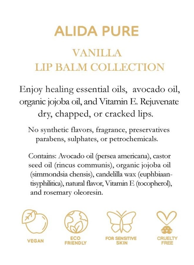 ALIDA PURE Vanilla Lip Balm Collection, Vegan Lip Balm Set, Beeswax Free, with Avocado Oil, Organic Jojoba Oil, and Vitamin E, Natural Moisturizer for Dry, Chapped Lips, 3 Tube Set - Image 4