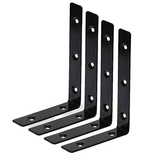 bvslf Wall Bracket for Shelves, Wall Bracket for Home Decor, Metal L Angle Bracket for Wall Shelf with Matching Screws - Pack of 4 (6 '' x 4 '') - Image 1