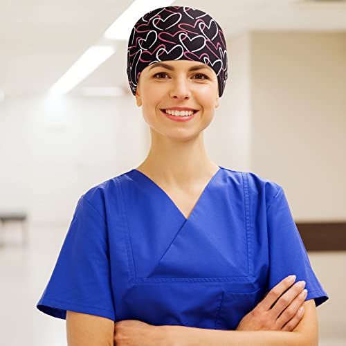 Unittype 4 Pcs Nurse Caps for Women Nursing Working Caps with Button and Sweatband Adjustable Elastic Scrub Hats for Dentist (Charming Style) Multicolored - Image 3