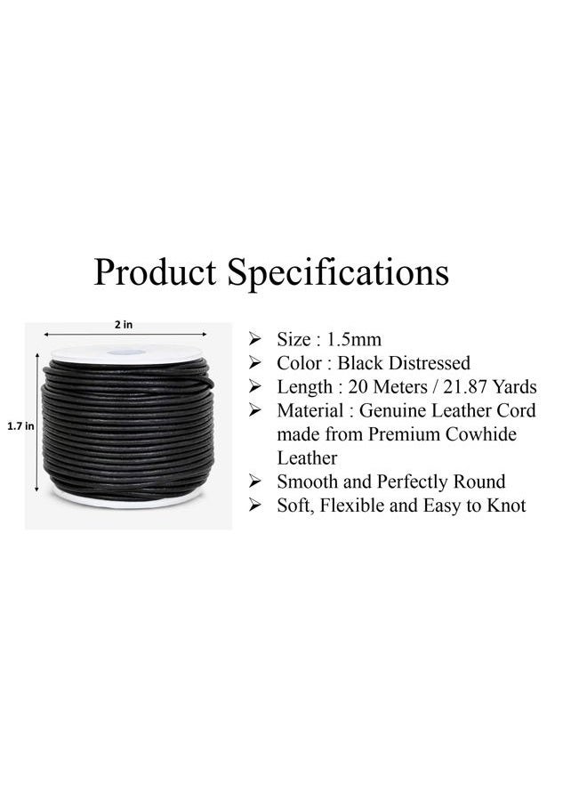 GENIQUE Real/Genuine Round Leather String Cord for Necklace, Bracelets, Jewelry, Kumihimo Braiding, DIY Projects (20 Metres) (1.5mm, Black Distressed) - Image 3