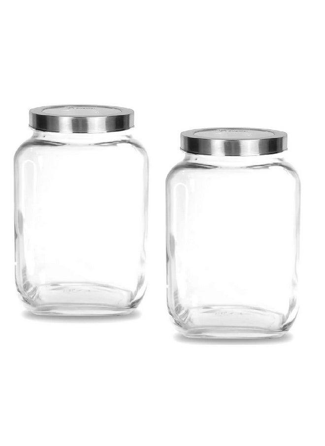 BrezzyCloud - Brezzycloud Glass Cubical Square Transparent Glass Jar with Lid & Containers for Kitchen Pantry, Snacks, Masala, Jams, Pickles, Cookies, Dry Fruits, Coffee Beans Storage with Lid, 3 Ltr, Set of 2 - Image 1
