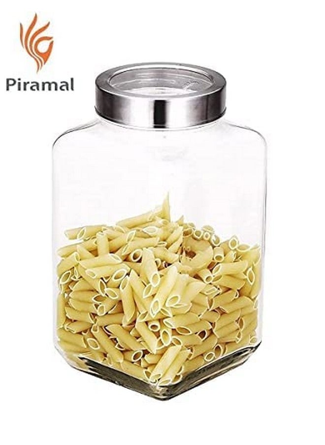 BrezzyCloud - Brezzycloud Glass Cubical Square Transparent Glass Jar with Lid & Containers for Kitchen Pantry, Snacks, Masala, Jams, Pickles, Cookies, Dry Fruits, Coffee Beans Storage with Lid, 3 Ltr, Set of 2 - Image 1