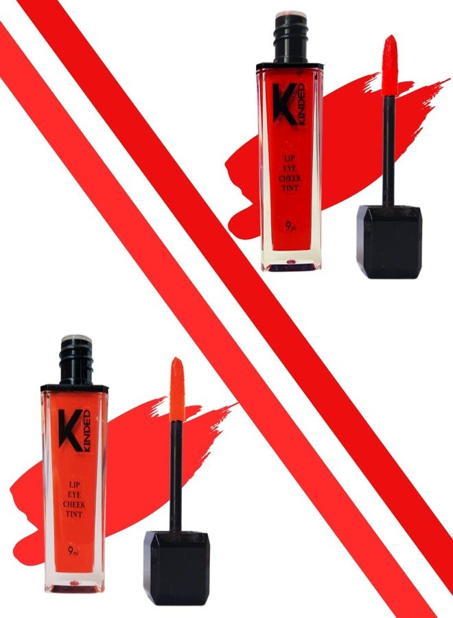 KINDED Lip Eye and Cheek Tint Combo for Women Girls Longlasting Moisturizing Vitamin E Liquid Lip Colour Lipstick Eyeshadow Blush (Matte Finish, Vermilion Red & Sangria Orange, 9 ml each) - Image 1
