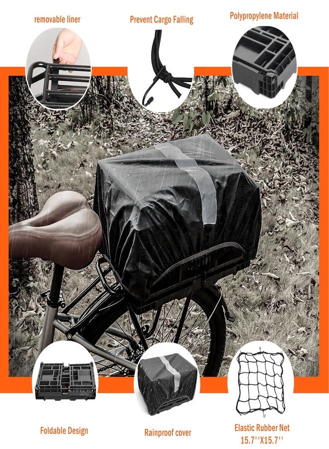 YEEGO DIRECT Bike Basket Rear, Foldable 35L Large Capacity Rear Bike Basket, Rear Bicycle Basket Bike Storage Rear Basket with Waterproof Cover & Cargo Net for Shopping,Outings,Pets Bike Accessories - Image 3