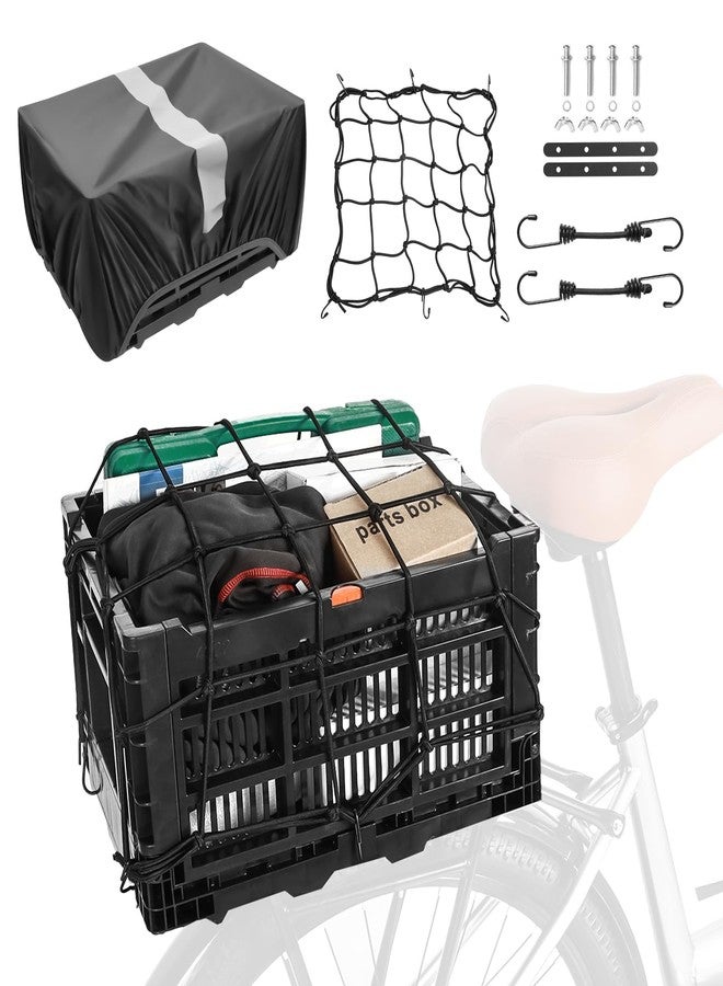 YEEGO DIRECT Bike Basket Rear, Foldable 35L Large Capacity Rear Bike Basket, Rear Bicycle Basket Bike Storage Rear Basket with Waterproof Cover & Cargo Net for Shopping,Outings,Pets Bike Accessories - Image 1