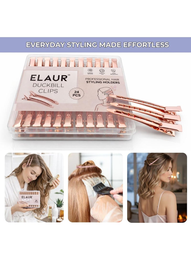 ELAUR 24 Pcs Professional Alligator Clips for Hair Styling – 3.5". Hair Sectioning Clips for Salon & Makeup Application | Rust-Free, Lightweight for Stylists & At-Home Use – Rose Gold - Image 2