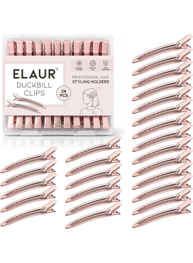 ELAUR 24 Pcs Professional Alligator Clips for Hair Styling – 3.5". Hair Sectioning Clips for Salon & Makeup Application | Rust-Free, Lightweight for Stylists & At-Home Use – Rose Gold - Image 1