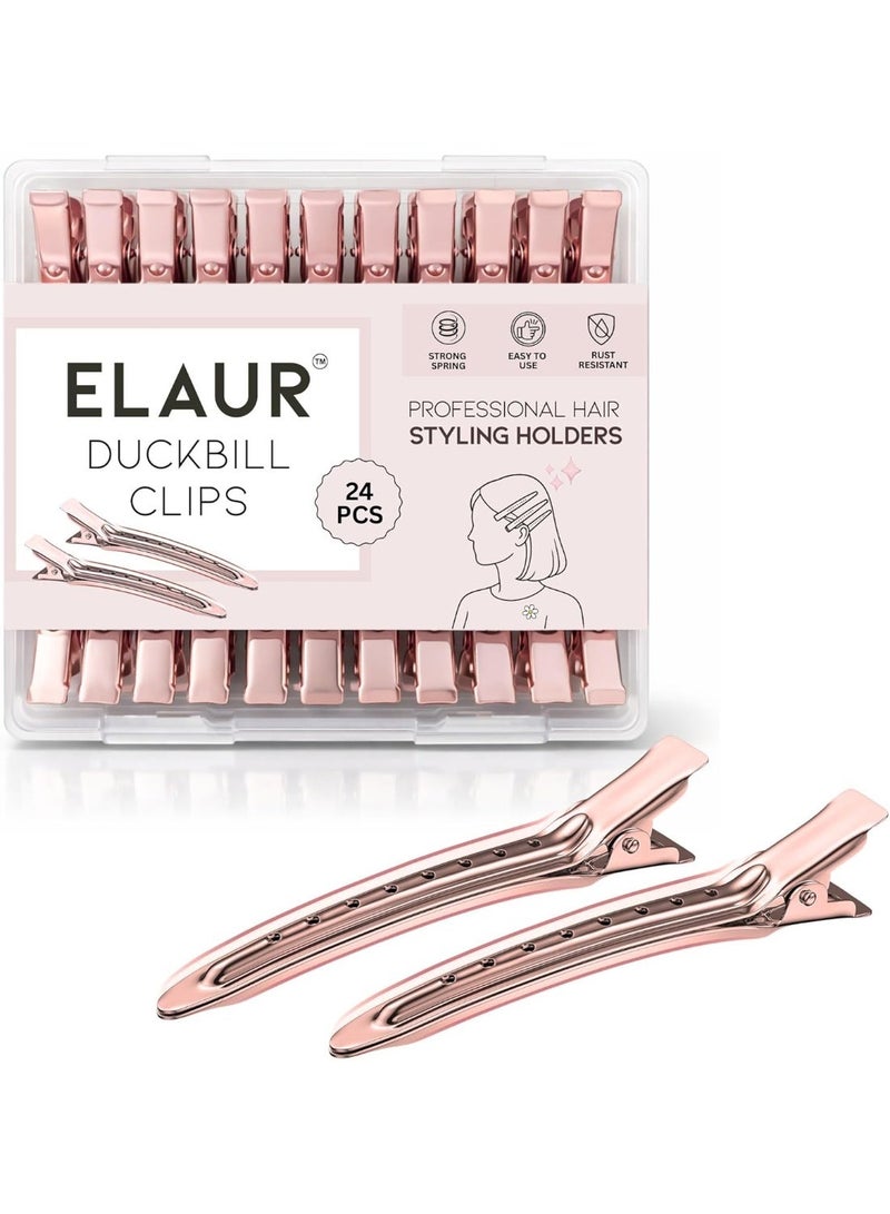 ELAUR 24 Pcs Professional Alligator Clips for Hair Styling – 3.5". Hair Sectioning Clips for Salon & Makeup Application | Rust-Free, Lightweight for Stylists & At-Home Use – Rose Gold - Image 3